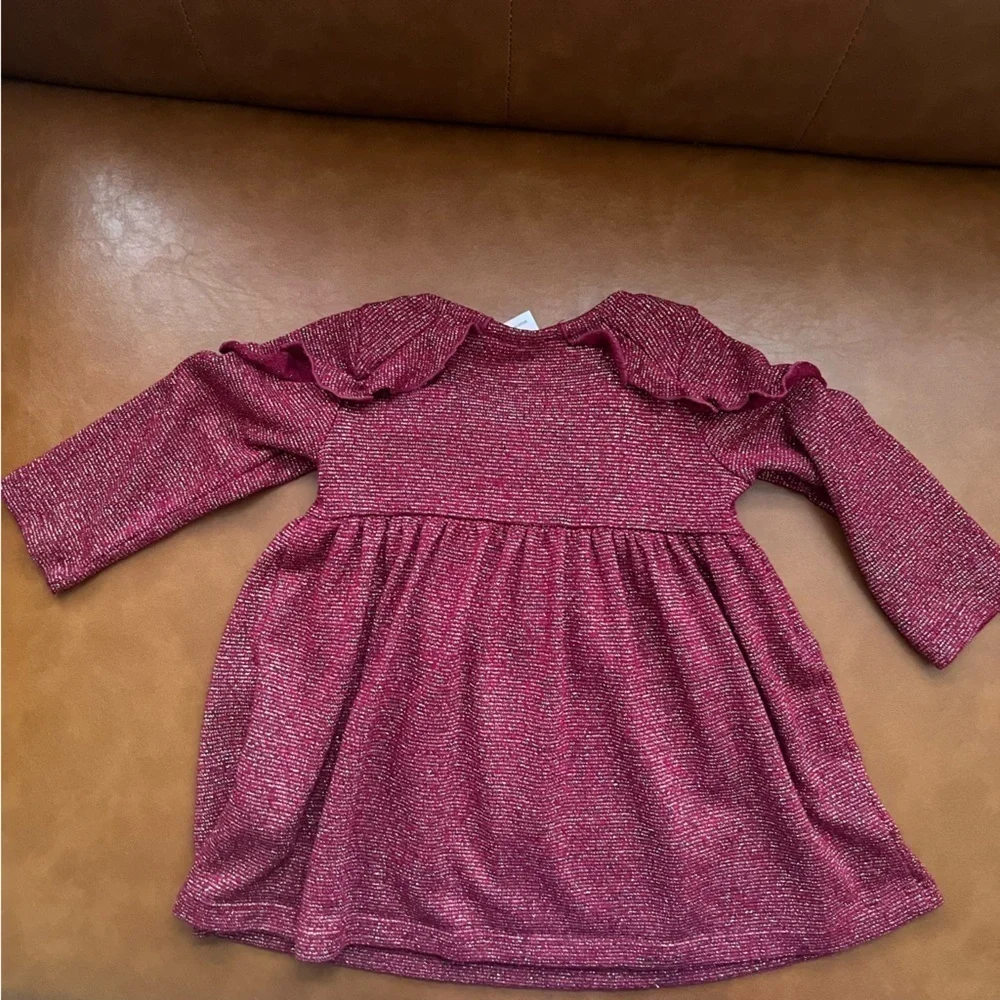 Wonder Nation Infant Baby Girl 12M Burgundy Maroon S Sparkle Metallic Dress